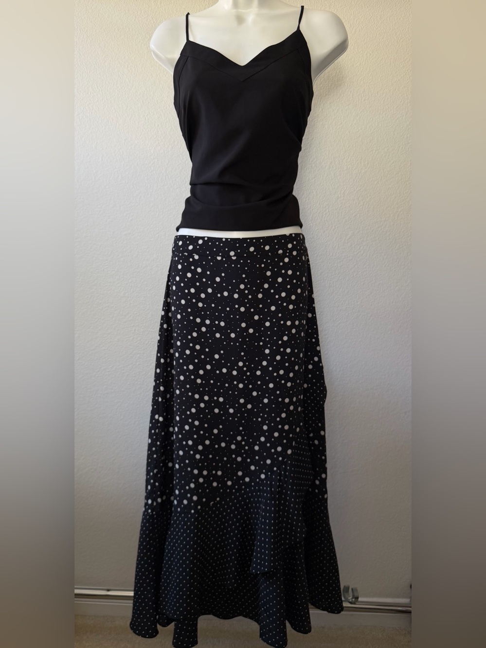 Set of Topshop Polkadot Ruffle Hem Maxi Skirt and Black Cami Size 6
